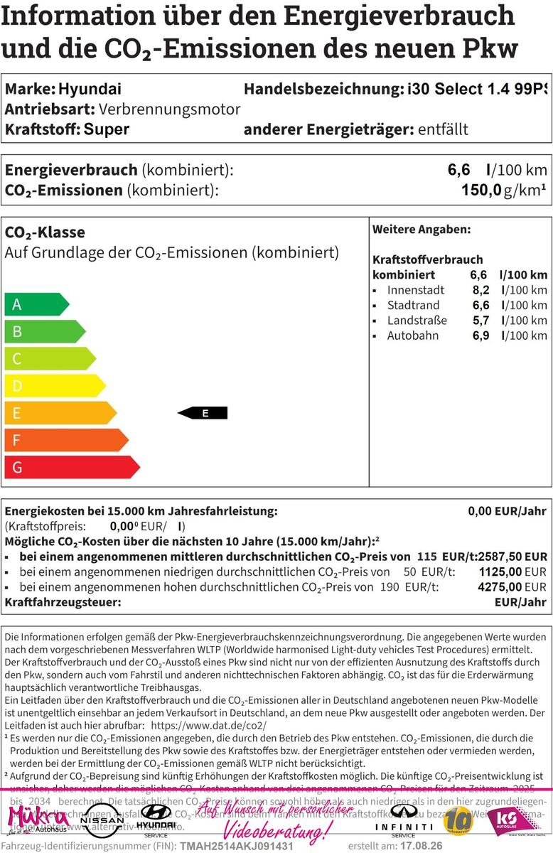 Hyundai I30 Select 1.4 99PS Benzin Winterkompletträder