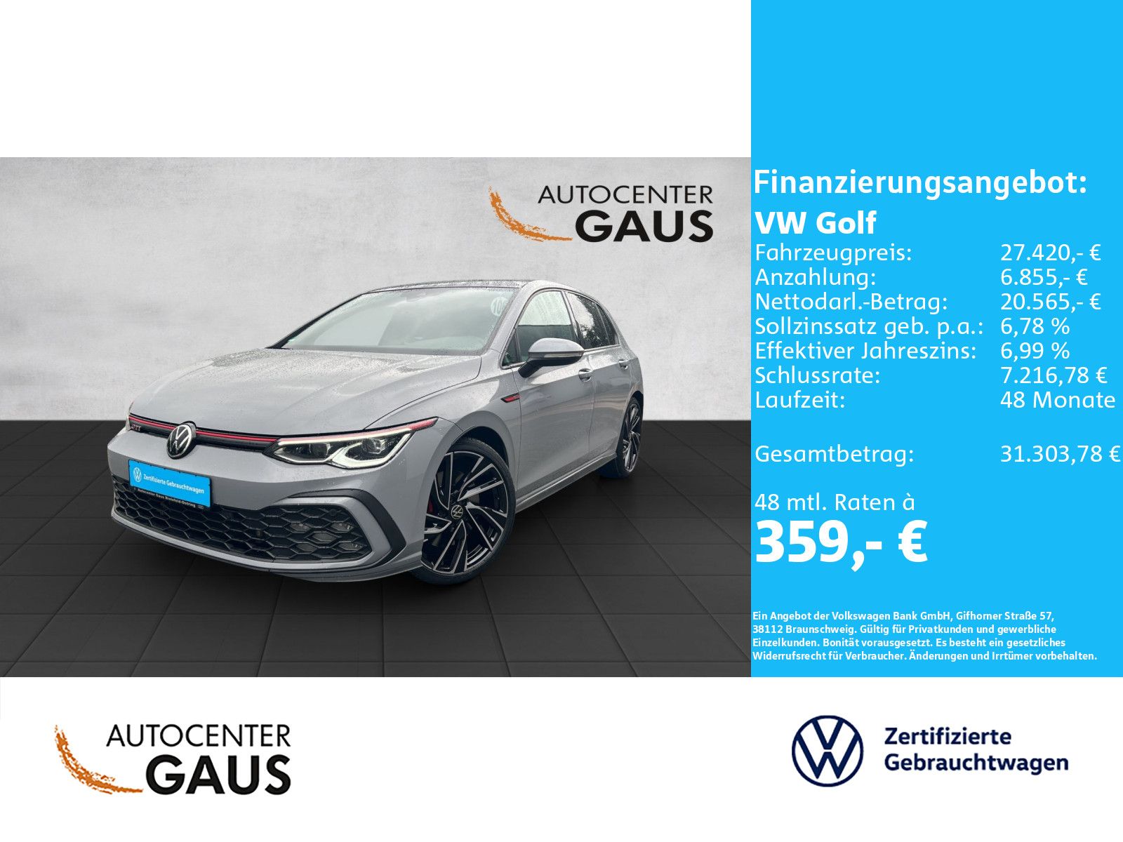 Golf VIII GTI 2.0 TSI DSG Pano*Navi*ACC*Leder
