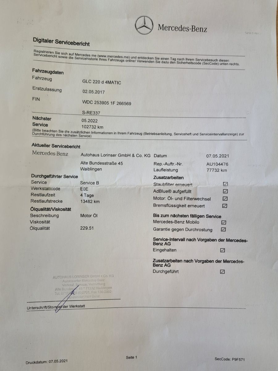 Fahrzeugabbildung Mercedes-Benz GLC 220 4Matic/LEDER/NAVI/SCHECKHEFT