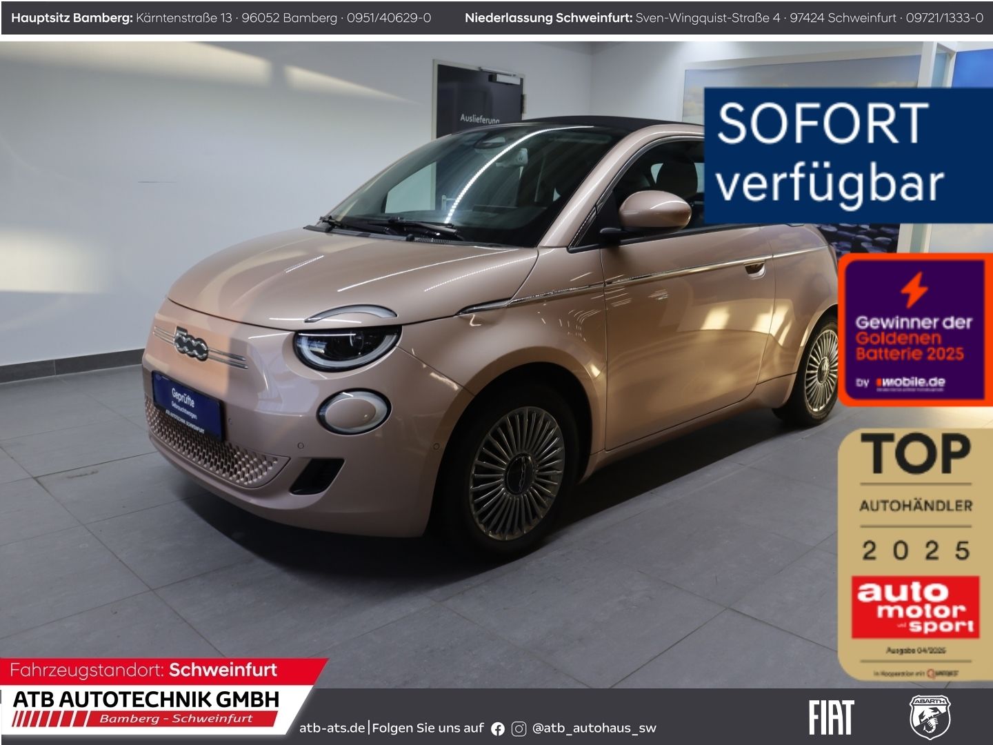 Fahrzeugabbildung Fiat 500e Cabrio 42kWh SOH 95,7% Komfort- und Stylepa