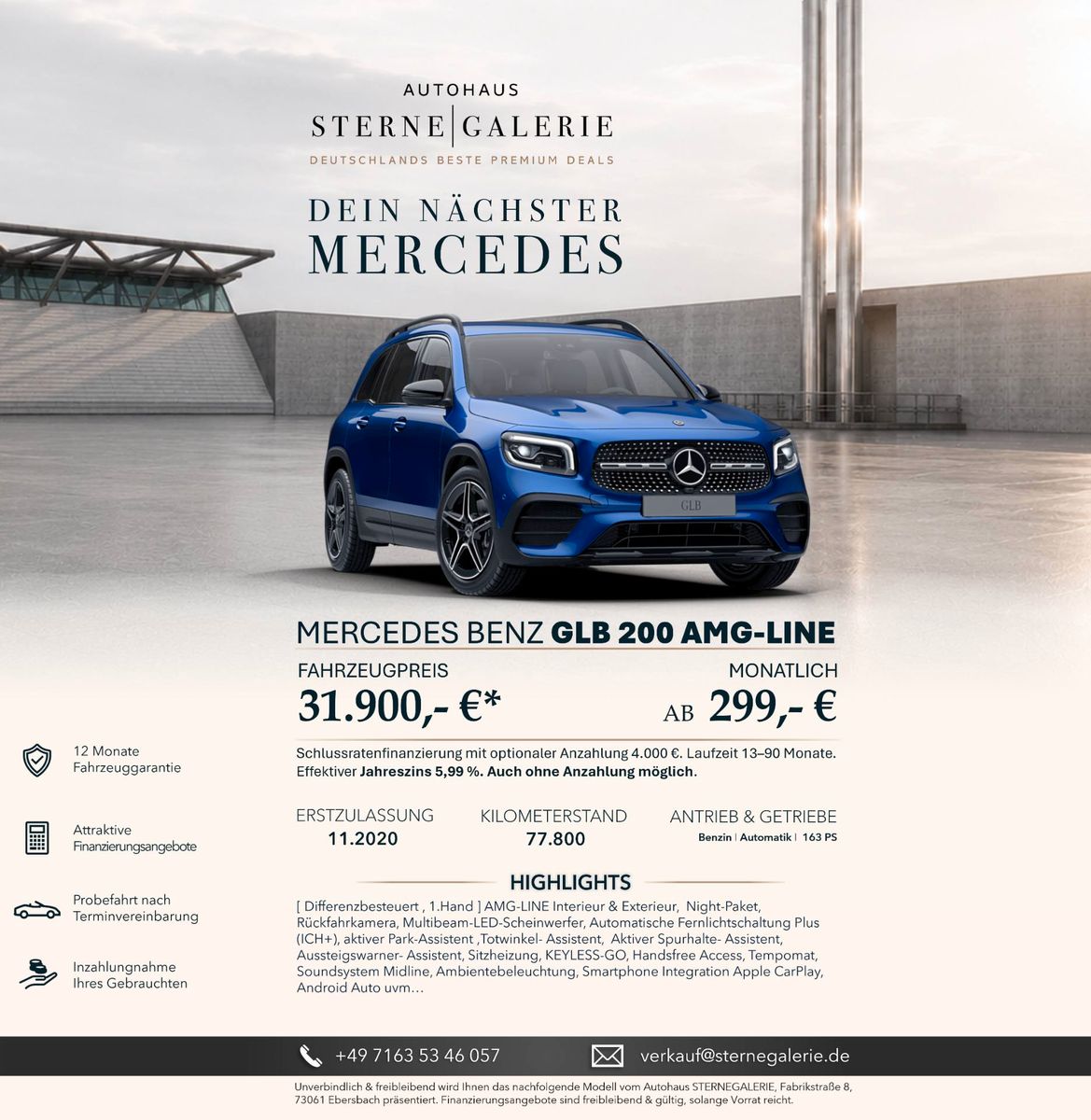 Mercedes-Benz GLB 200 AMG-LINE/NIGHT/RÜCKFAHRK/MULTIBEAM/KEYL imagem 2