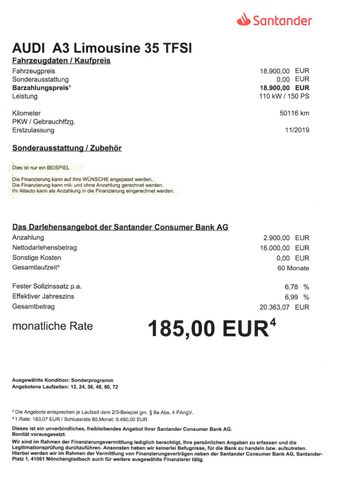 Fahrzeugabbildung Audi A3 Limousine 35 TFSI >50.116KM/NAV/SHZ/PDC<