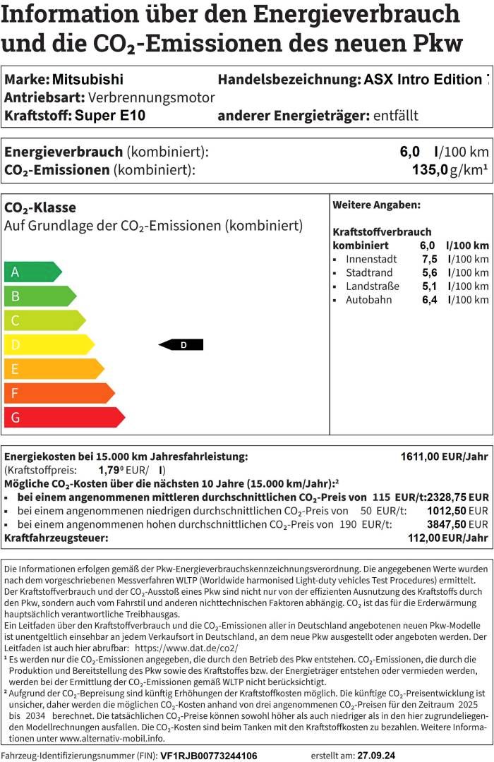 Fahrzeugabbildung Mitsubishi ASX Intro Edition 7-DCT