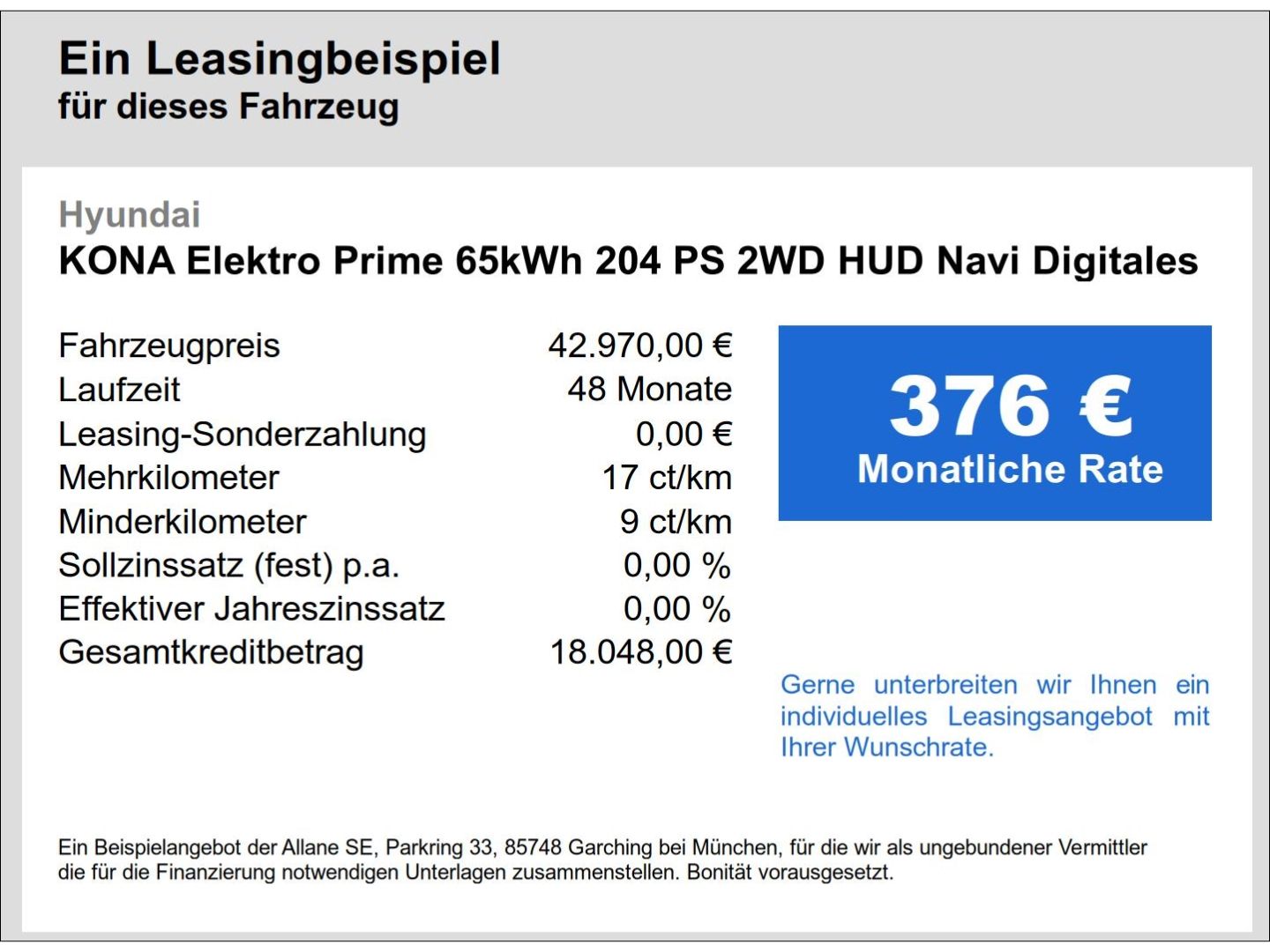 Fahrzeugabbildung Hyundai KONA Elektro Prime 65kWh 204 PS 2WD HUD Navi Dig