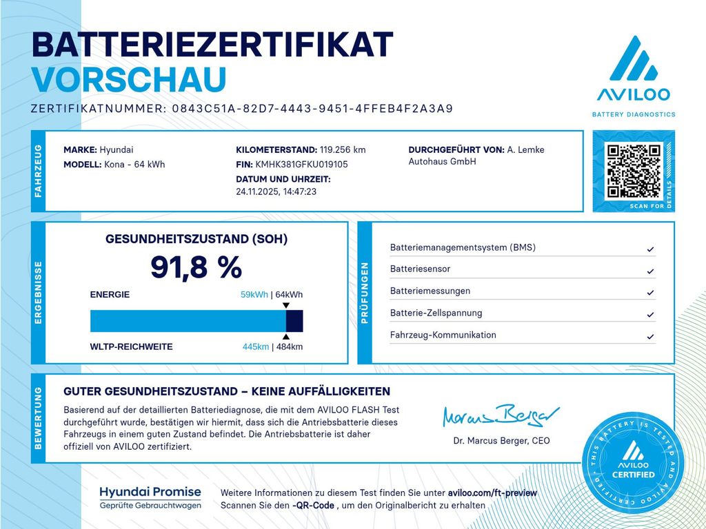 Hyundai KONA ELEKTRO STYLE + NAVIGATION - SOH 91,8%