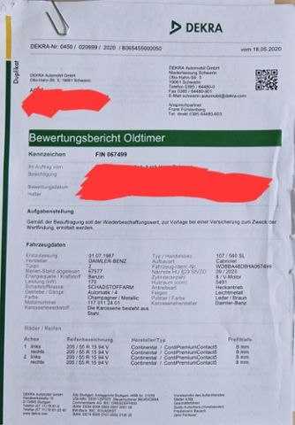 Fahrzeugabbildung Mercedes-Benz SL 560 R107 Wertgutachten Vollabnahme