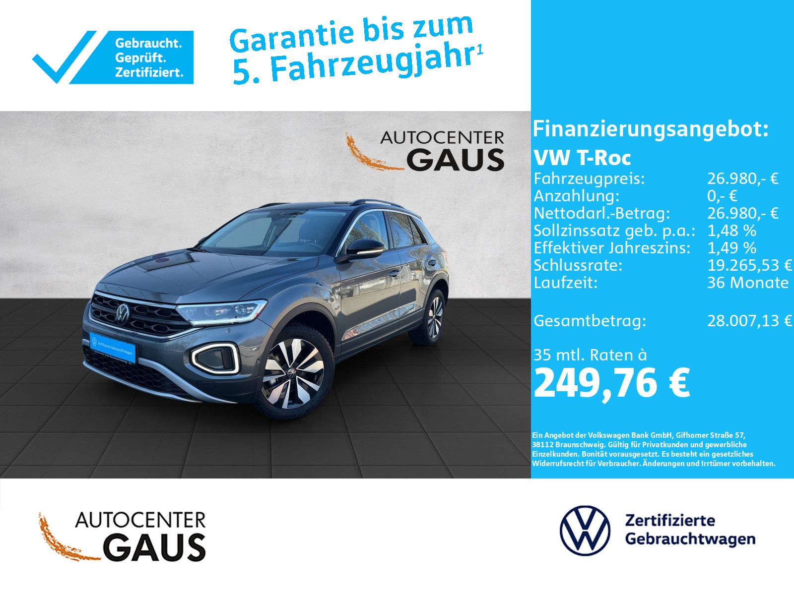T-Roc Goal 2.0 TDI AHK*Navi*LED*ACC*Light Assist