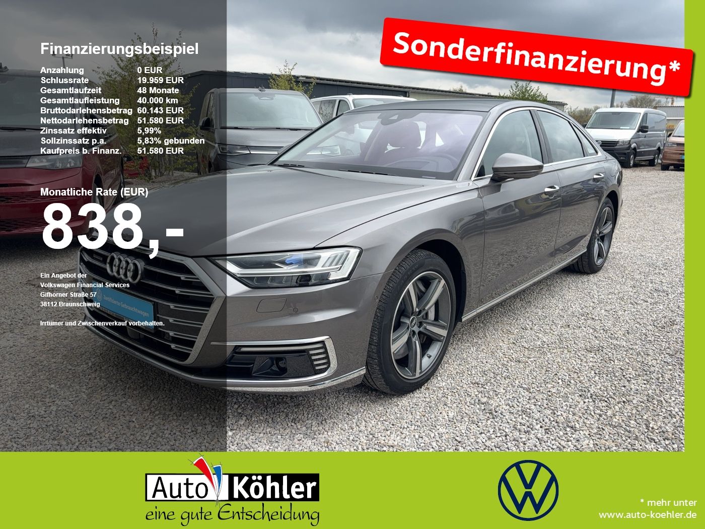 AUDI A8 60 eTFSI TV/Pano/Matrix/360/ACC/Leder/HUD