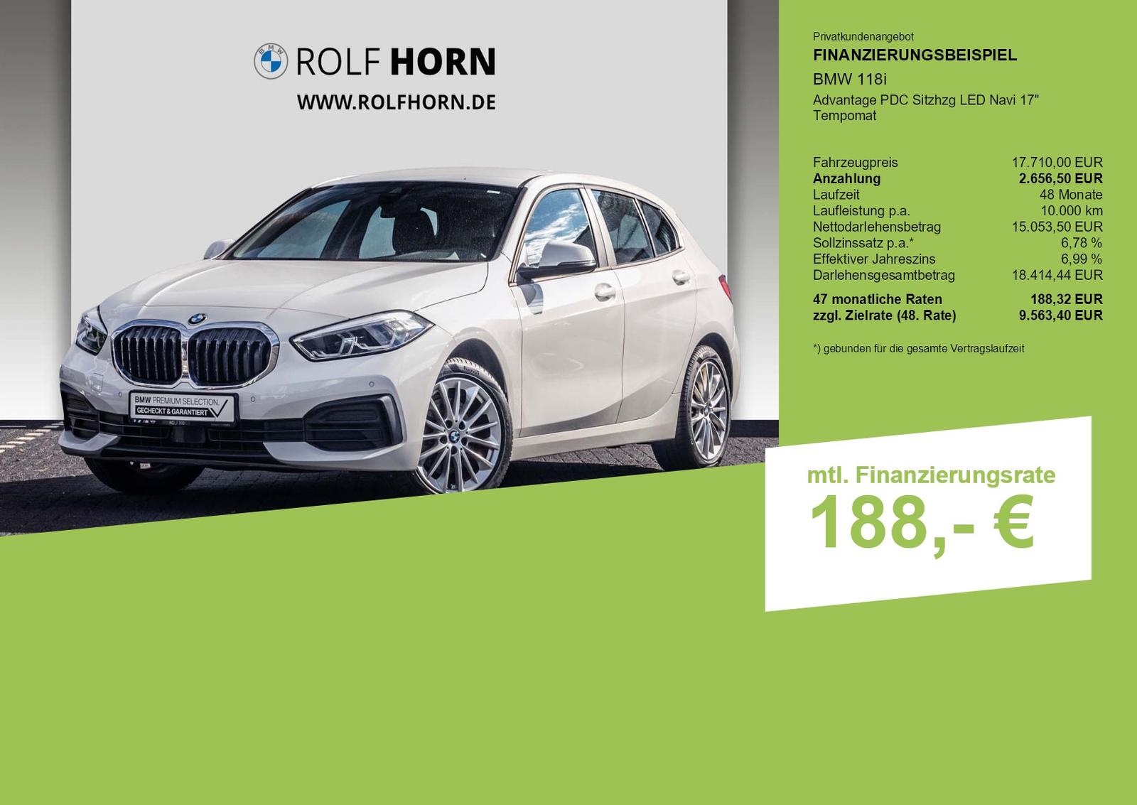 BMW 118i Advantage PDC Sitzhzg LED Navi 17" Tempomat