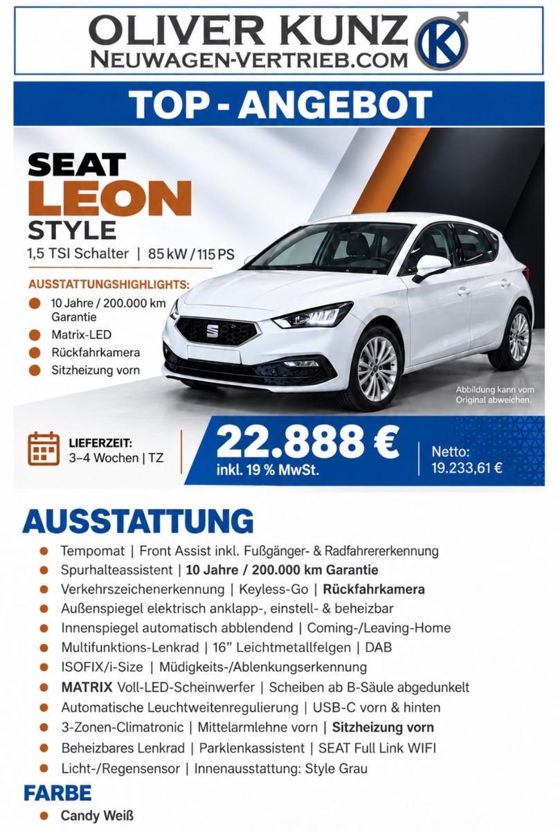 Seat Leon STYLEMatrix LED Kamera 10J Garantie
