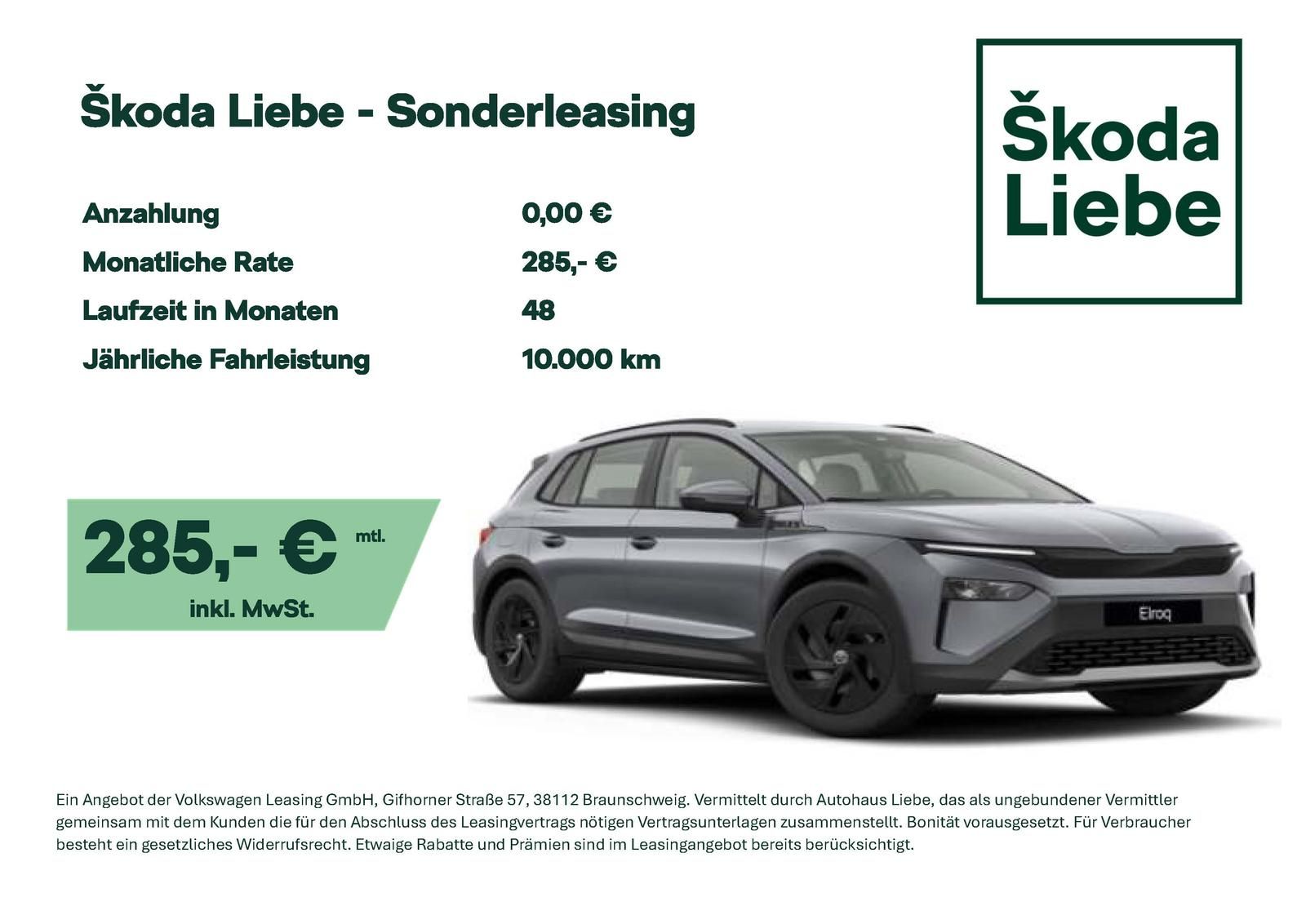 Skoda ELROQ 50  55kWh 125 kW 170PS  STROM STATT SPRIT