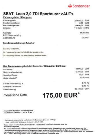 Fahrzeugabbildung Seat Leon Sportstourer 2,0 TDI >AUT/NAV/LED/SHZ/PDC<