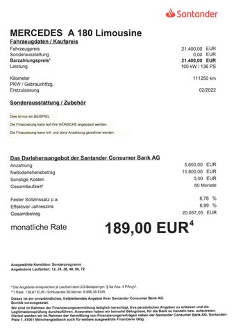 Fahrzeugabbildung Mercedes-Benz A 180 Limousine >NAV/LED/KAM/PDC/SHZ<