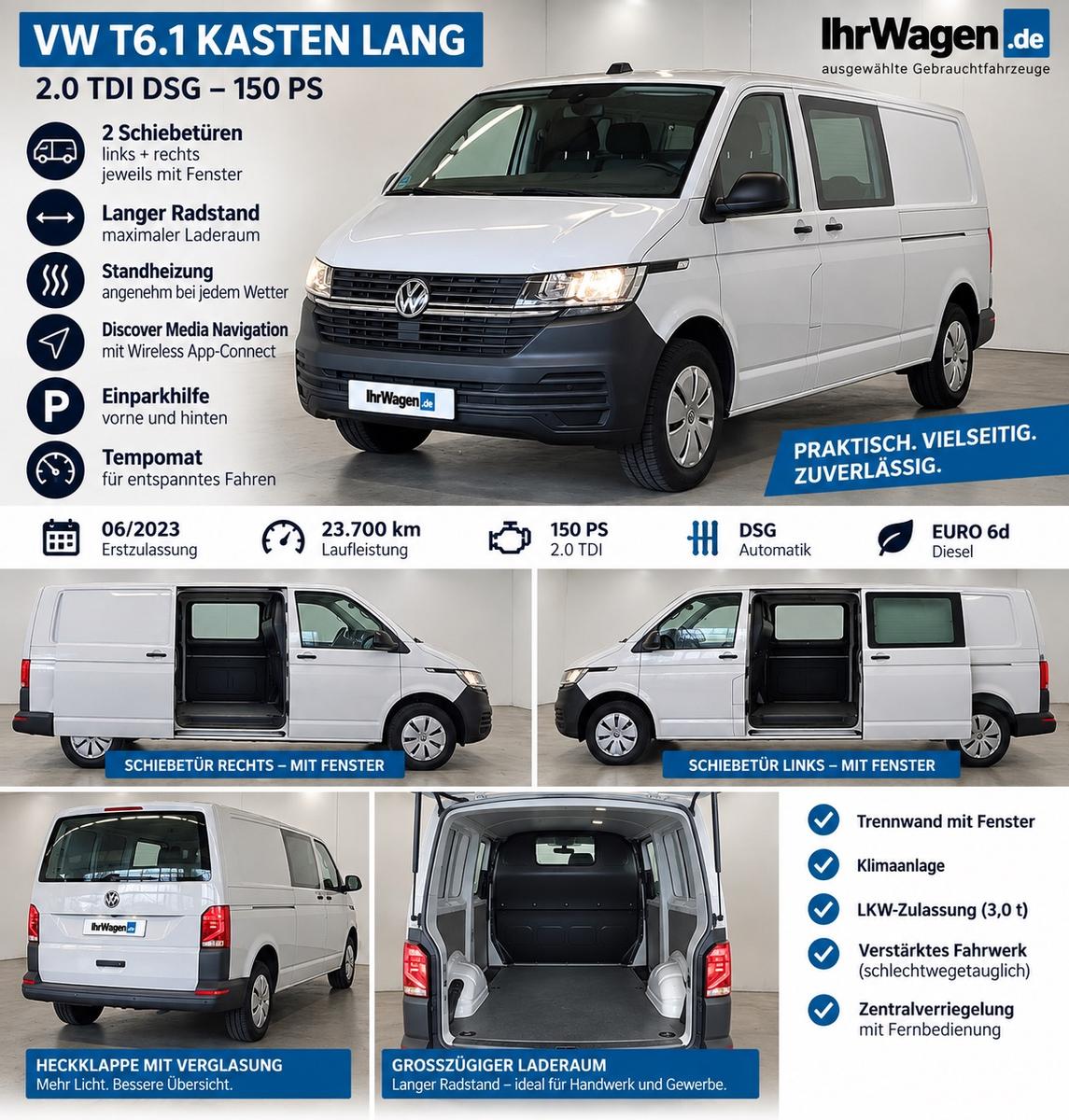 Volkswagen T6.1 Transporter*LANG*1.Hd*23 km*DSG*Standhz*