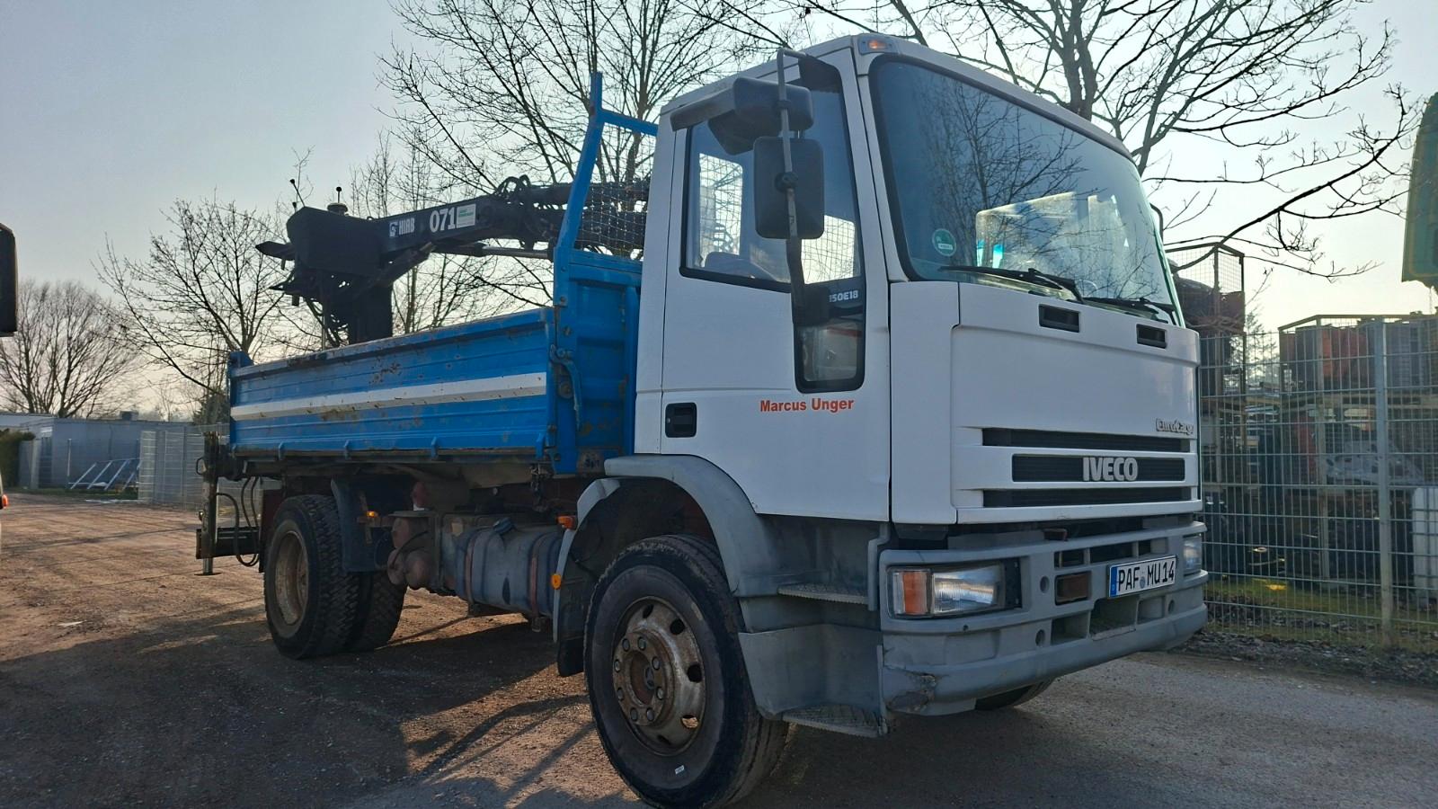 Iveco 150E18, Meiller 3-Kipper, HIAB 71 + Greifer, TÜV