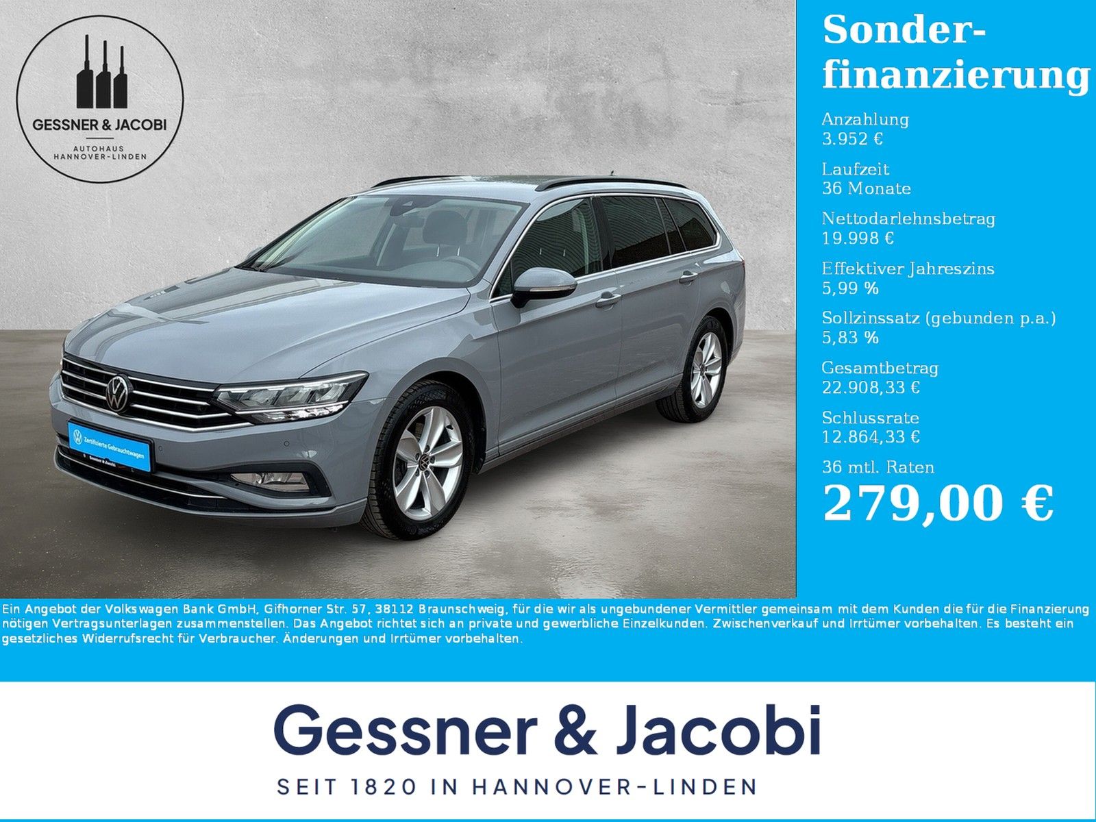 Fahrzeugabbildung Volkswagen Passat Variant 2.0 TDI Business AHK DCC Standhzg