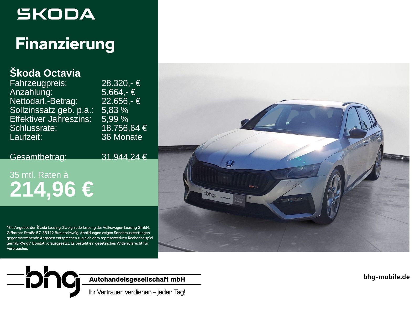 Skoda Octavia Combi 2.0 TDI DSG RS Navi DAB Keyless PD