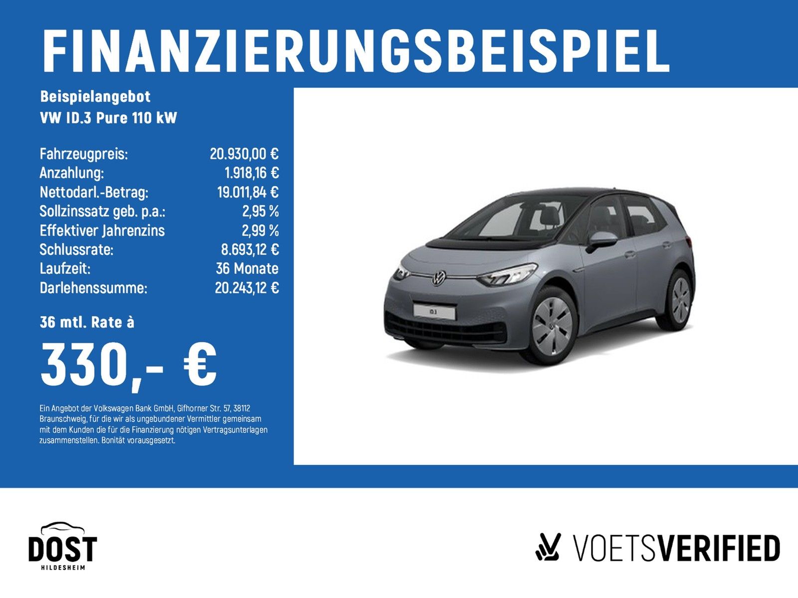 Volkswagen ID.3  Pure 110 kW NAVI+PDC+KLIMA+App-Connect    