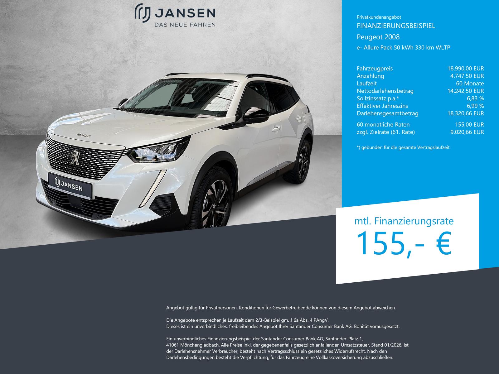 Peugeot 2008 e- Allure Pack 50 kWh 330 km WLTP