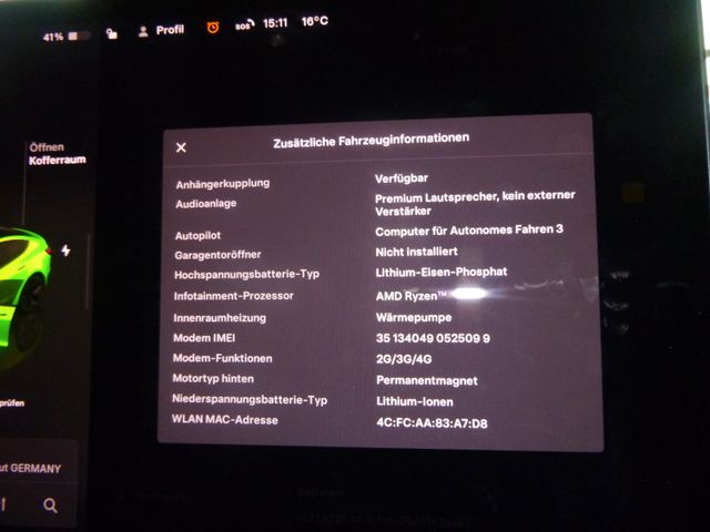 Fahrzeugabbildung Tesla Model 3 RWD (MY2023) >LFP/Ryzen/Wärmepumpe<