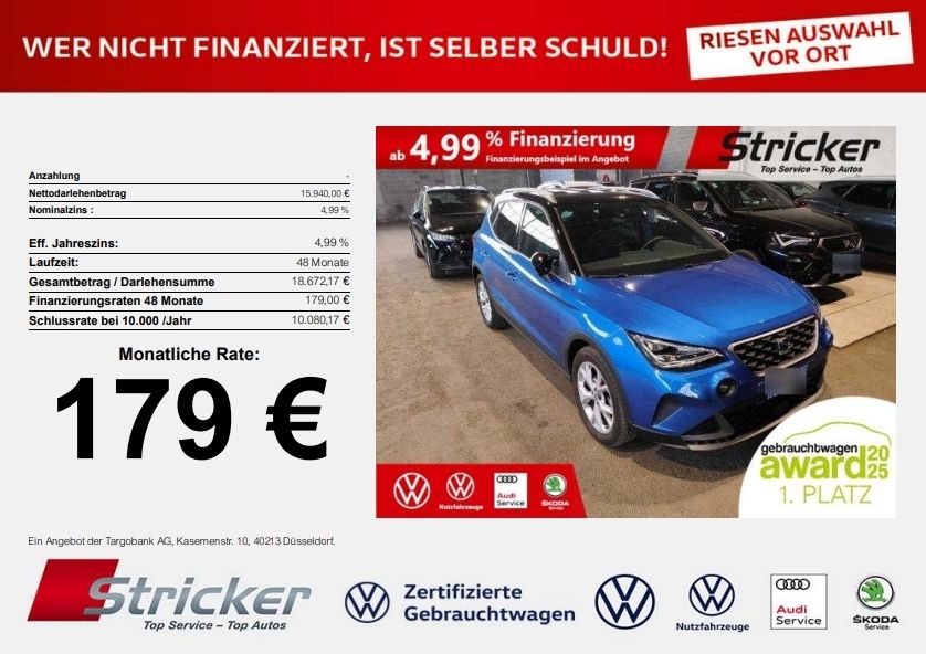 SEAT Arona FR 1.0 TSI 179,-ohne Anzahlung LED App-Con