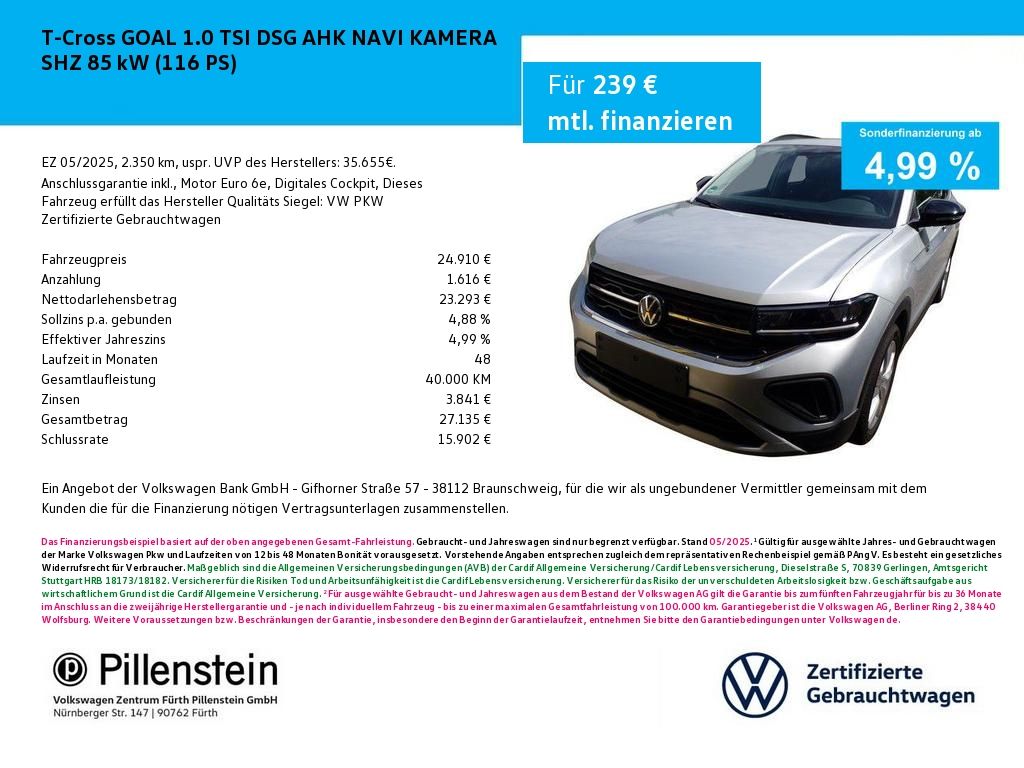 T-Cross GOAL 1.0 TSI DSG AHK NAVI KAMERA SHZ