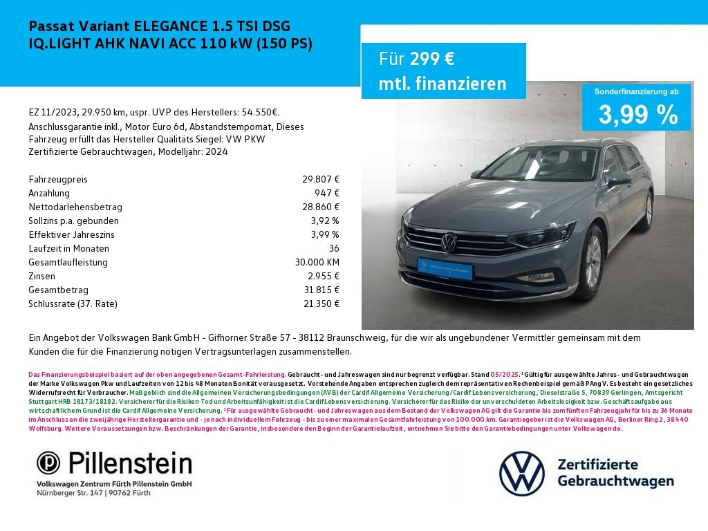 Volkswagen Passat Variant ELEGANCE 1.5 TSI DSG IQ.LIGHT AHK