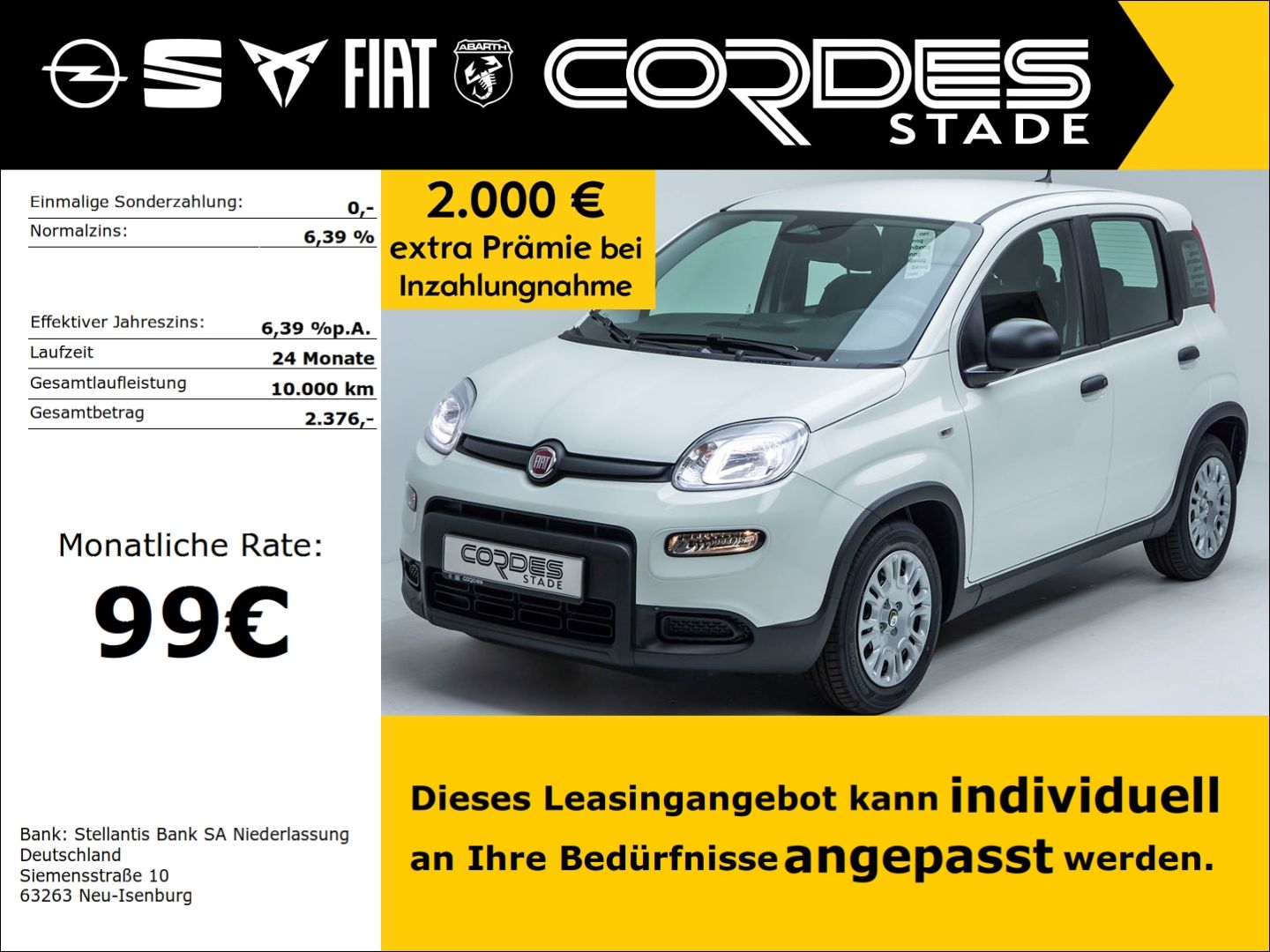Fiat Panda Pandina Klima ,99 € keine Anzahlung 1.180 
