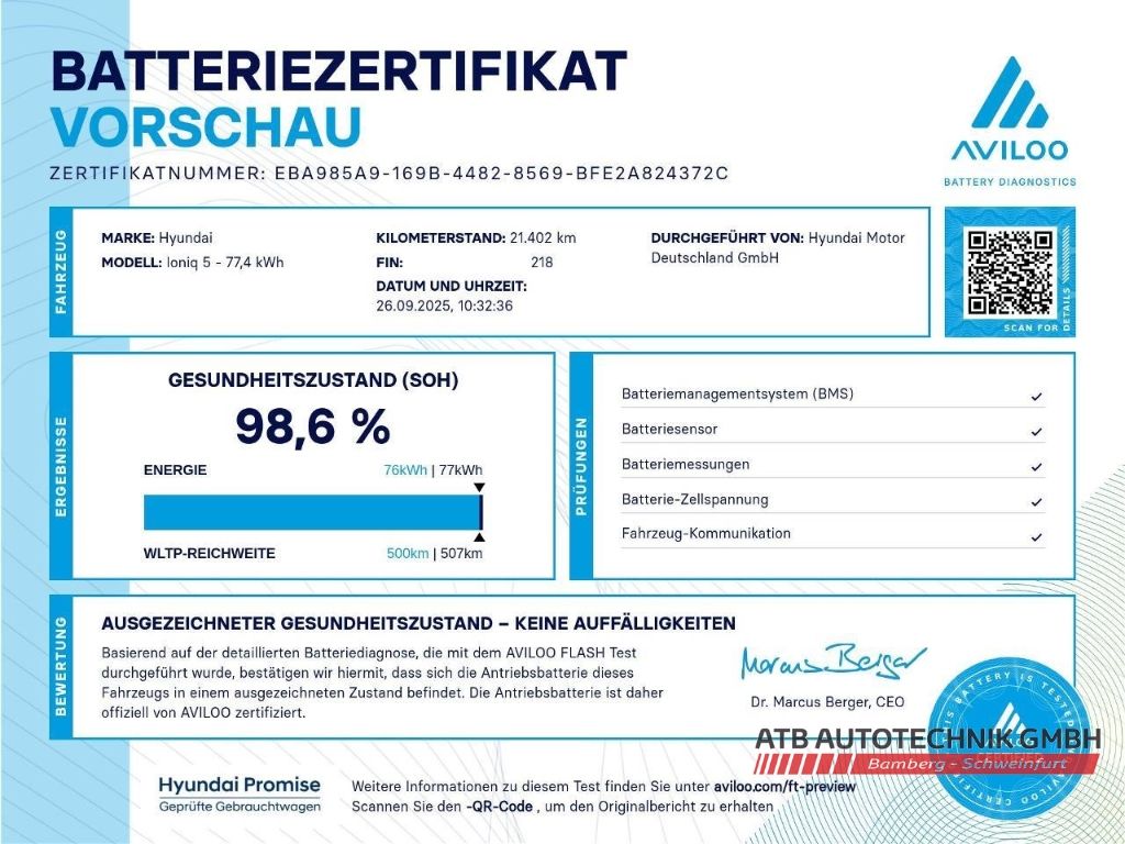 Fahrzeugabbildung Hyundai IONIQ 5 77,4 kWh 4WD SOH 98,6% UNIQ +Relax +20-Z