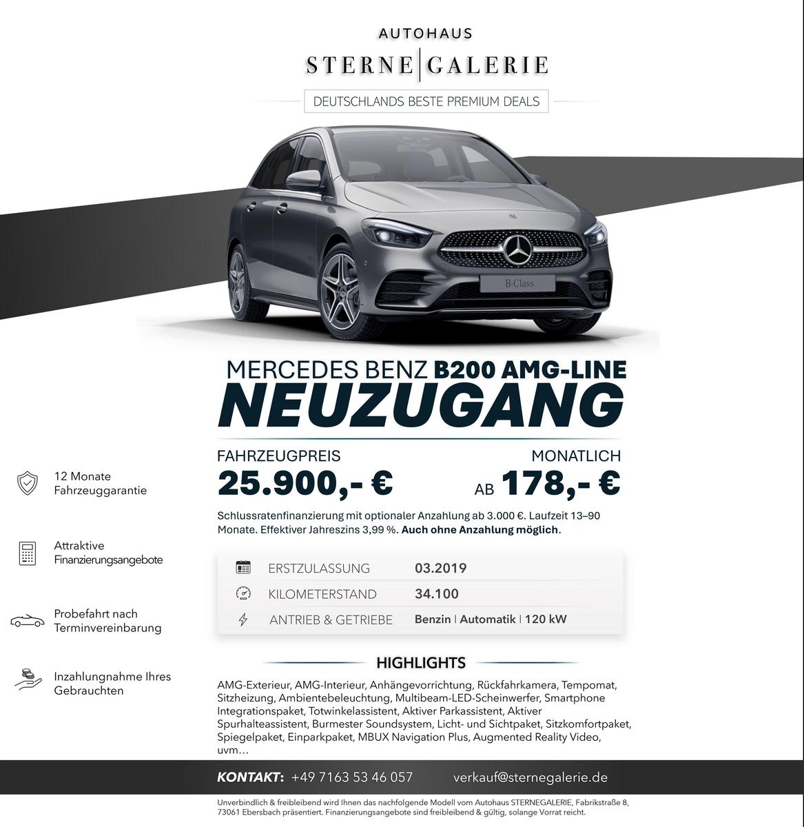 Mercedes-Benz B 200 AMG-LINE/AHK/TEMPOM/RÜCKFAHRK/MITLIEB/BURM