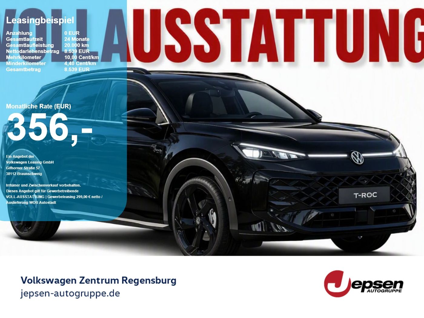 Volkswagen T-Roc R-Line BlackStyle eTSI DSG 299,- netto VOL