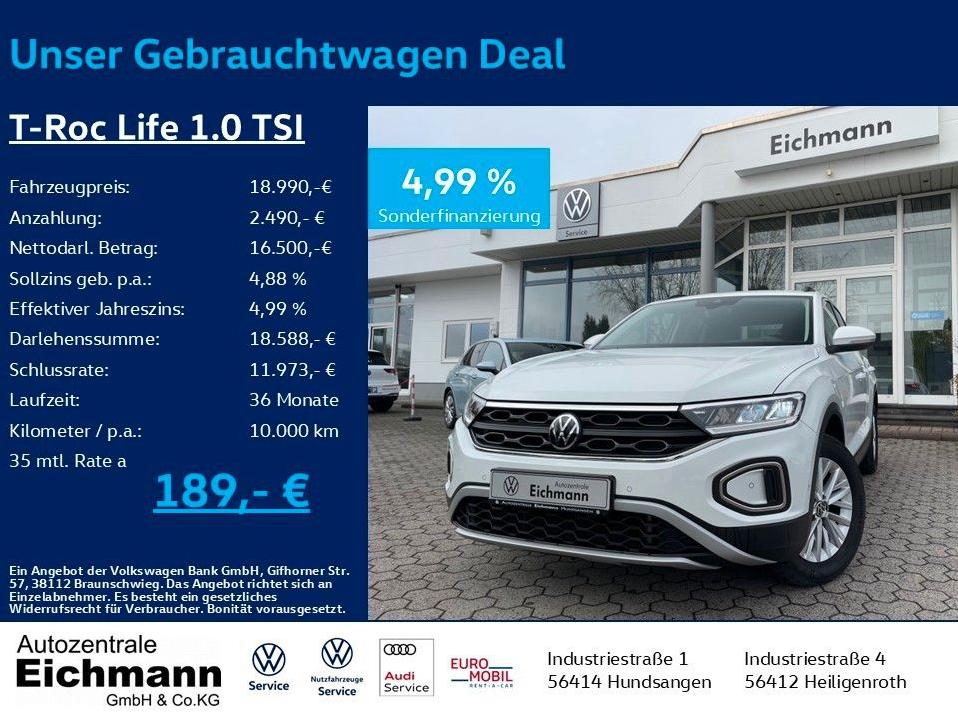 Volkswagen T-Roc Life 1.0 TSI+LED+APP+CLIMA+SHZ+PDC+LANE+