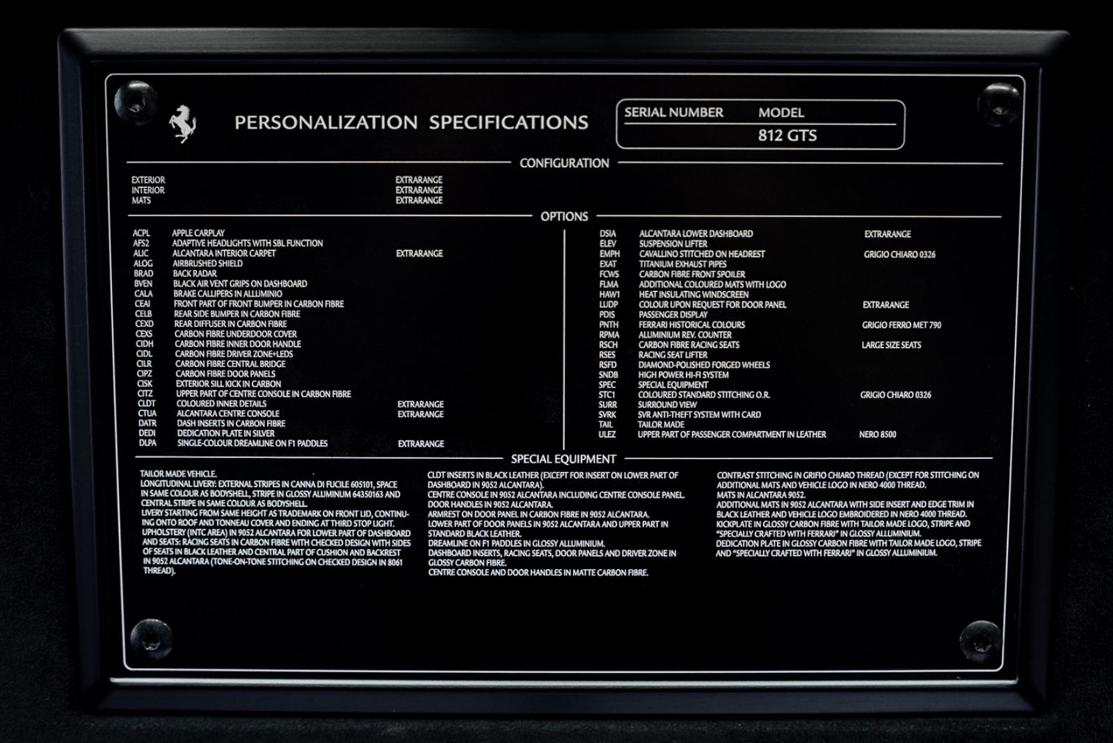 Fahrzeugabbildung Ferrari 812 GTS TAILOR MADE/CARBON/LIFT/STRIPE/TOP