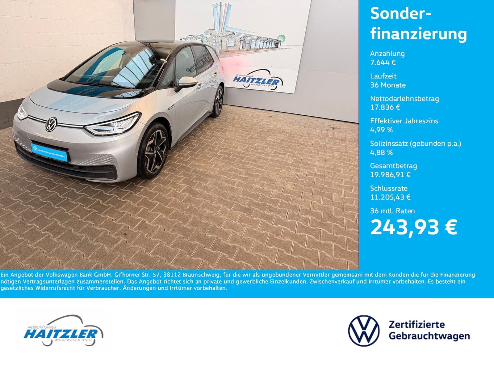 Fahrzeugabbildung Volkswagen ID.3 Pro Performance 150 kW IQLight+Kam+App+Navi