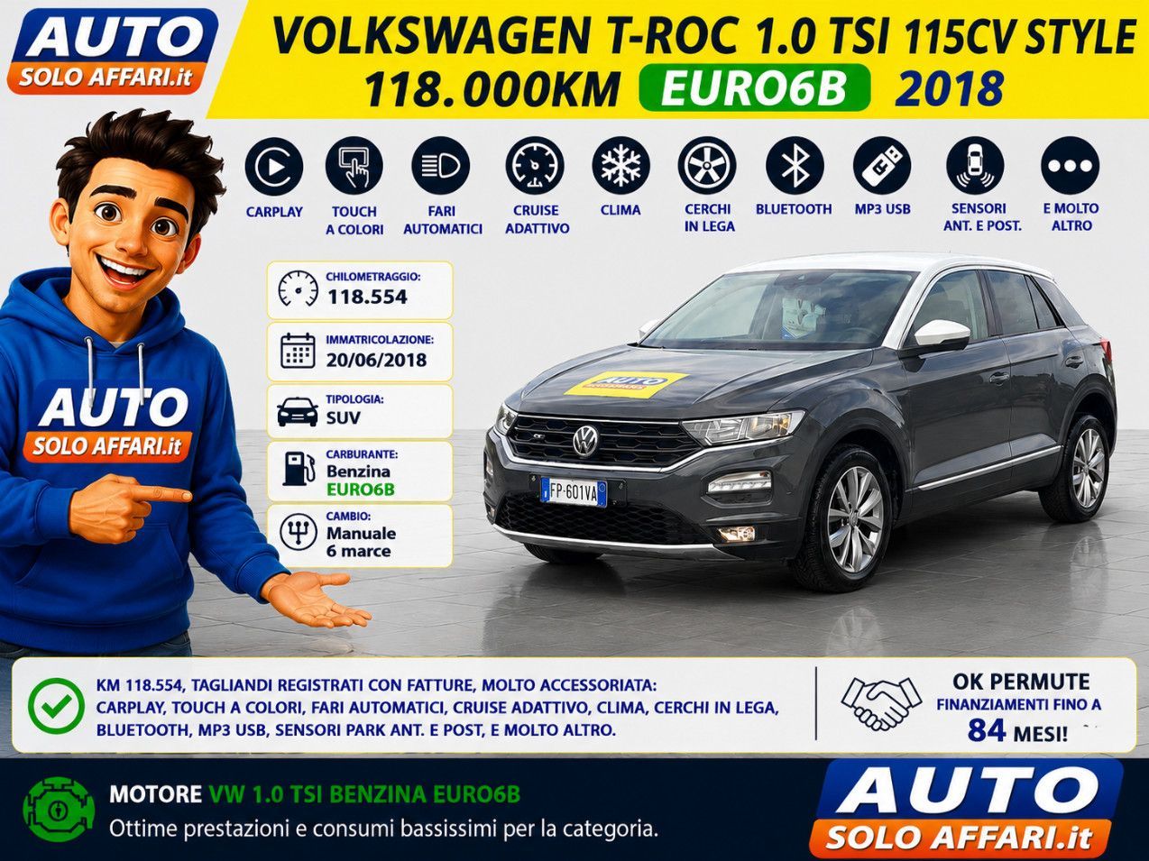 VW Volkswagen T-Roc 1.0 TSI STYLE 115CV EURO6B CARP