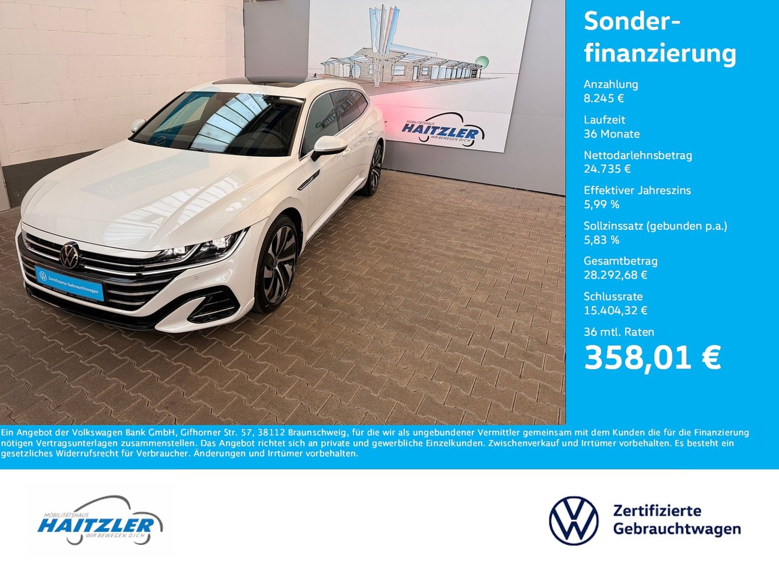 Fahrzeugabbildung Volkswagen Arteon SB R-Line 2.0 TSI DSG 4M +ACC +IQ.Light - mit KI generiert/bearbeitet
