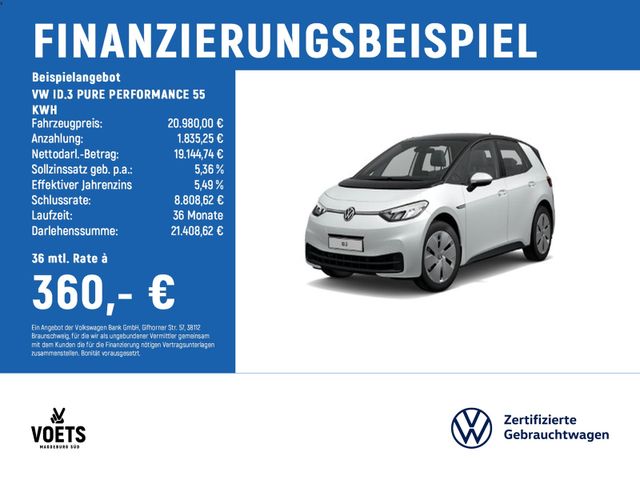 VW ID.3 PURE PERFORMANCE 55 KWH LED+NAVI+PDC+SITZH.
