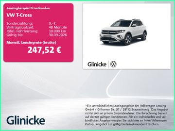 Volkswagen Leasingangebot: Volkswagen T-Cross Style 1.0 l TSI 85 kW (116 PS) 7-Gang-Do