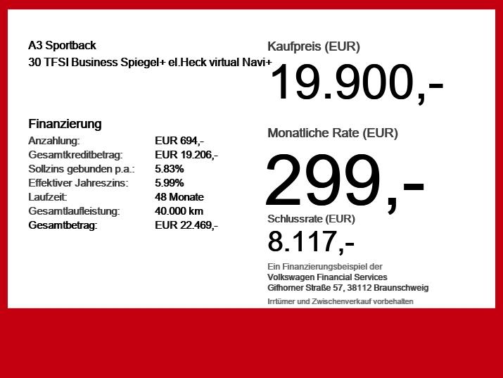 Audi A3 Sportback 30 TFSI Business Spiegel+ el.Heck v, миниатюра 6
