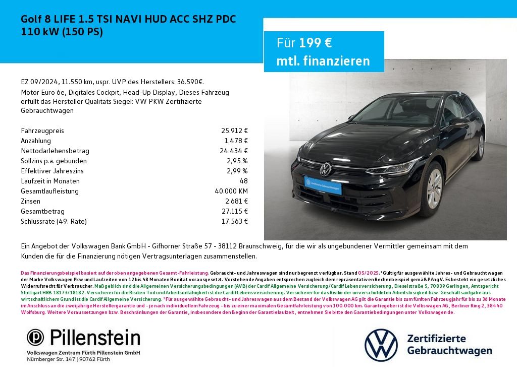 Volkswagen Golf 8 LIFE 1.5 TSI NAVI HUD ACC SHZ PDC