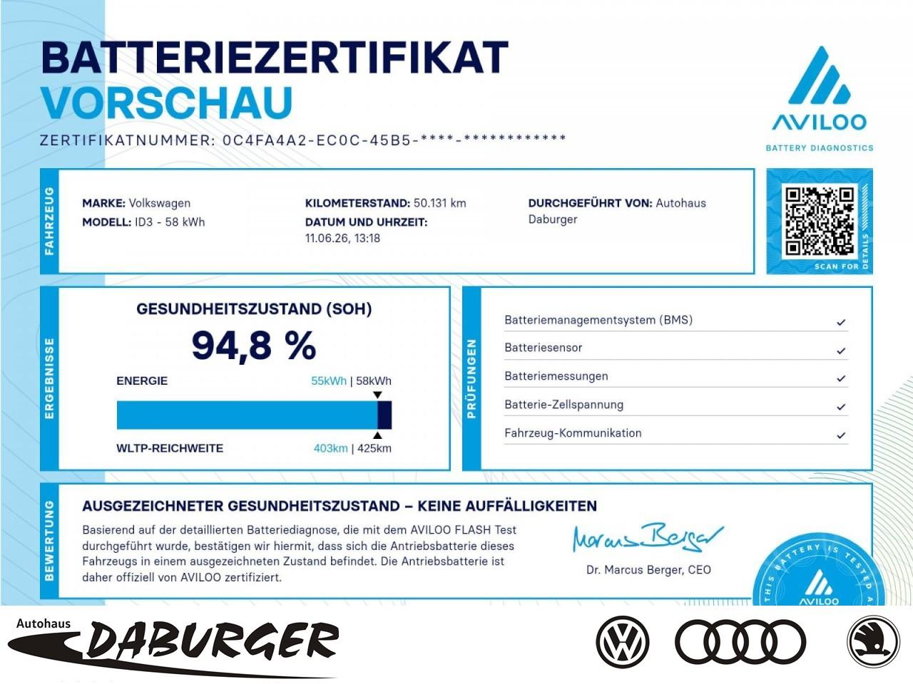 Volkswagen ID.3 Pro 62kW KAMERA+AHK+18-Zoll+94,8%