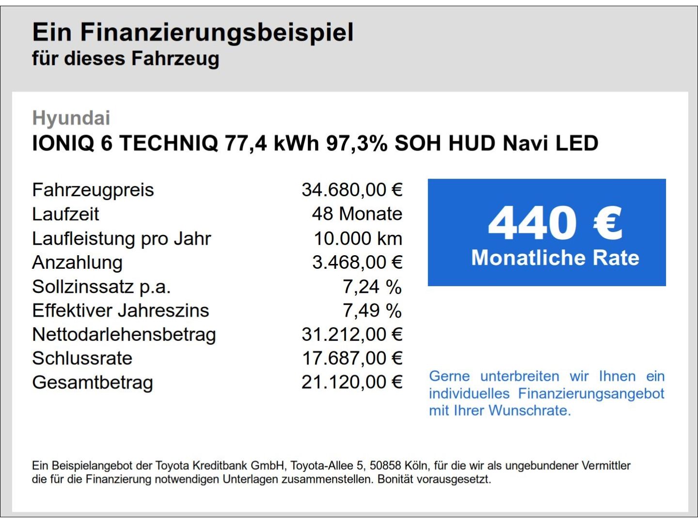 Fahrzeugabbildung Hyundai IONIQ 6 TECHNIQ 77,4 kWh 97,3% SOH HUD Navi LED