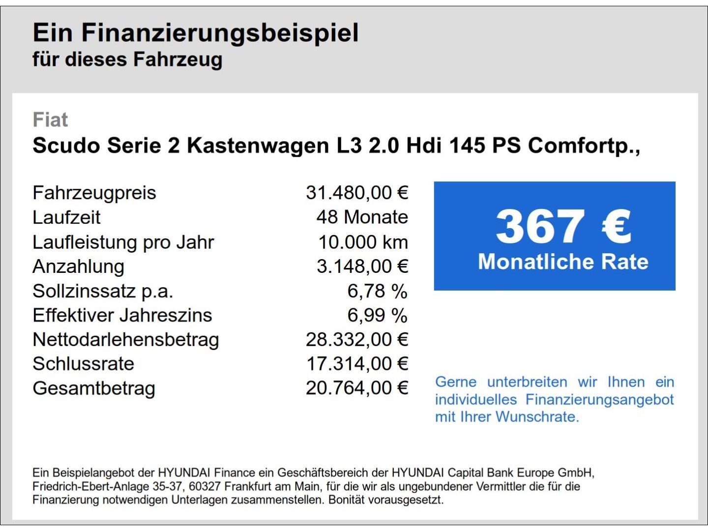Fahrzeugabbildung Fiat Scudo Serie 2 Kastenwagen L3 2.0 Hdi 145 PS Comf
