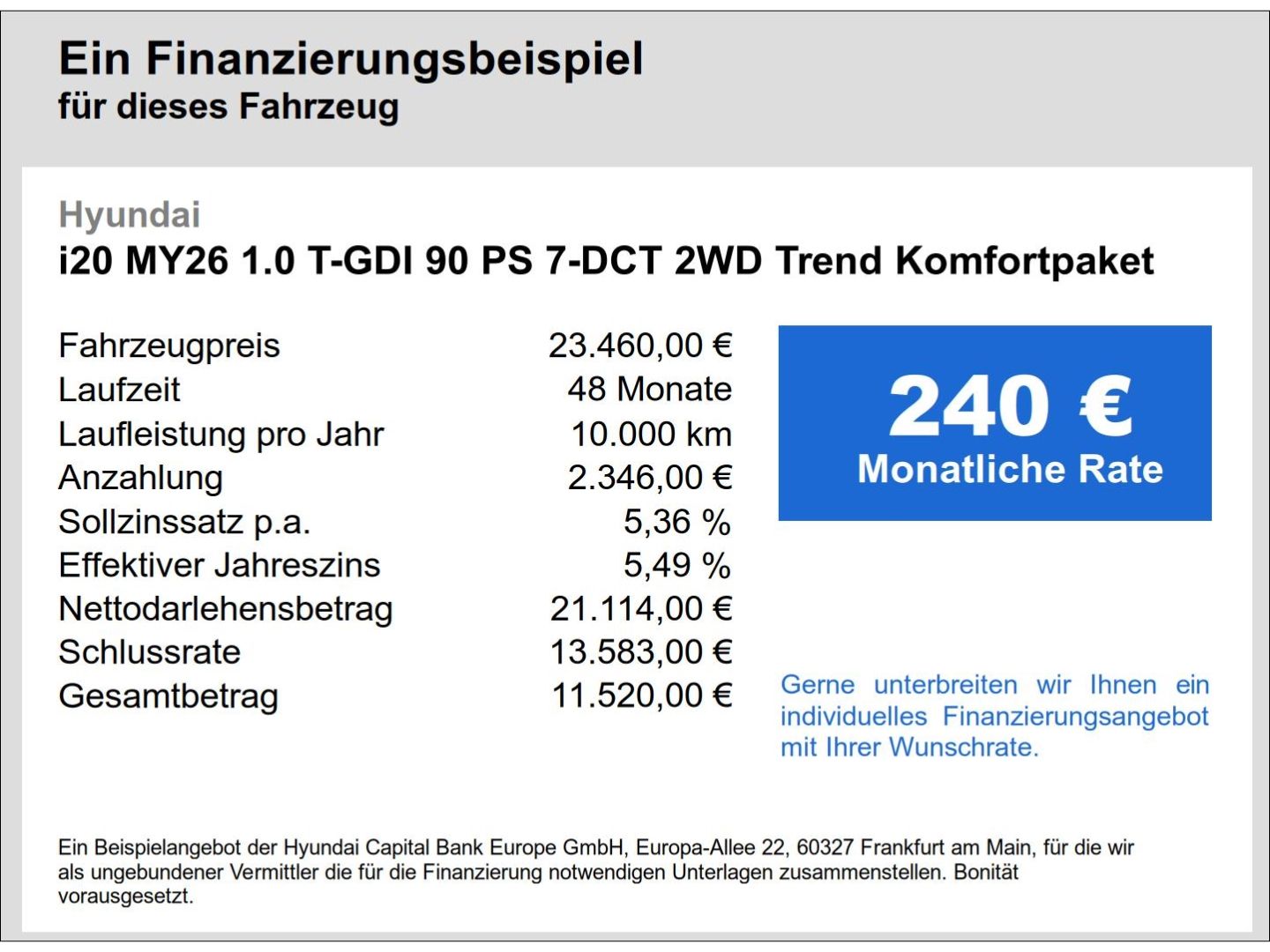 Fahrzeugabbildung Hyundai i20 1.0 T-GDI 90 PS 7-DCT 2WD Trend Komfortpaket