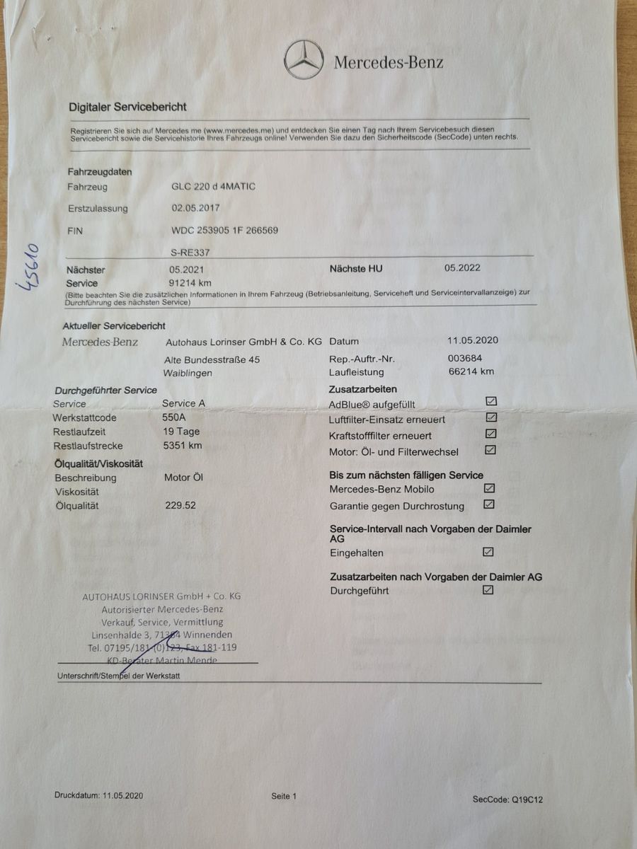 Fahrzeugabbildung Mercedes-Benz GLC 220 4Matic/LEDER/NAVI/SCHECKHEFT