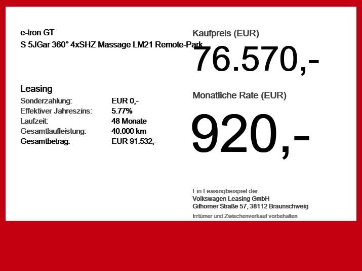 Audi e-tron GT S 5JGar 360° 4xSHZ Massage LM21 Remote
