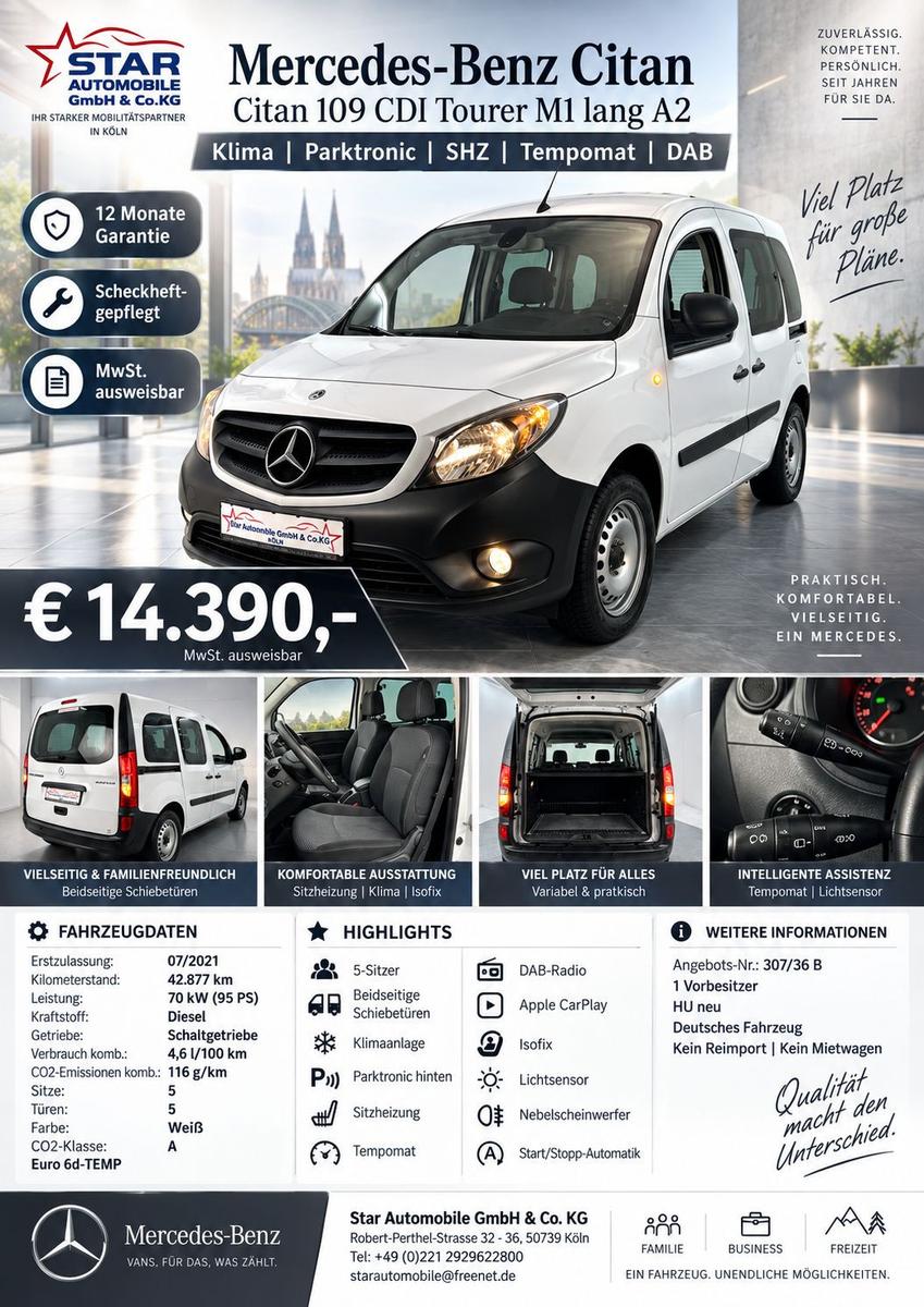 Mercedes-Benz Citan Tourer M1 lang A2 109 CDI 5 SItzer Eu 6d T, миниатюра 2