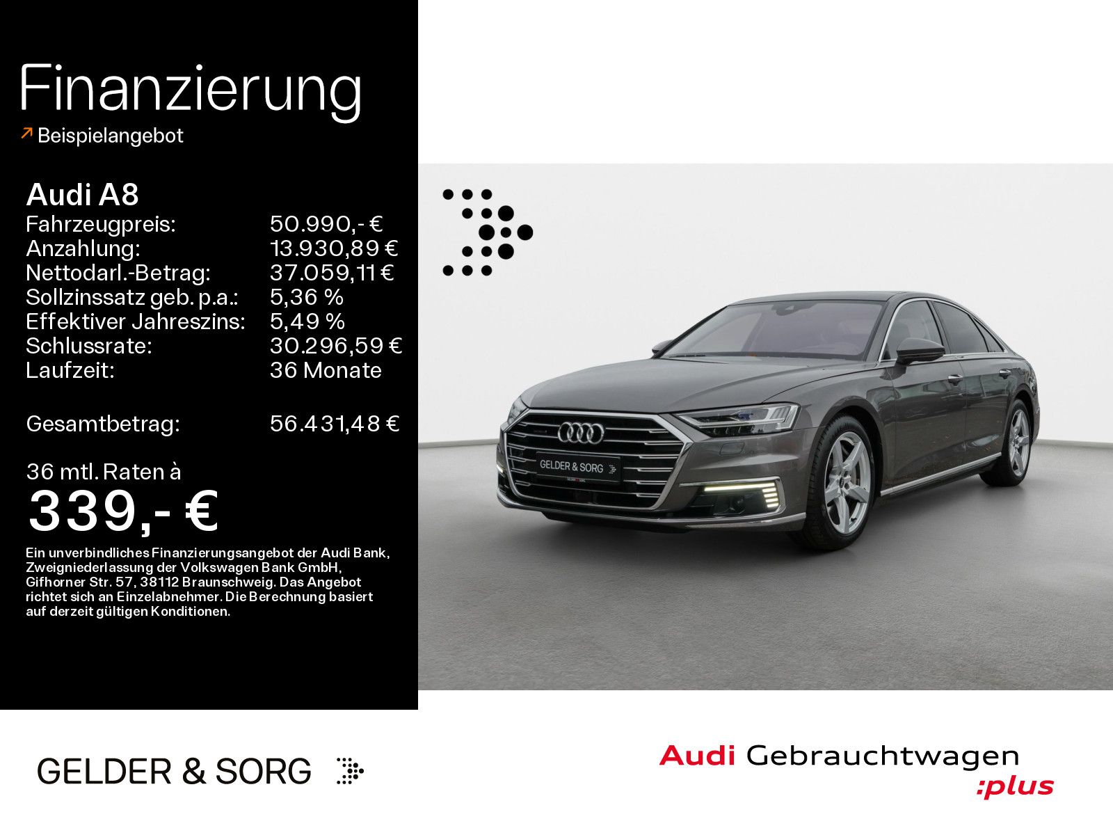 AUDI A8 60 TFSIe Rear-Seat-Ent*B&amp;O*Pano*HuD*Matrix*AC