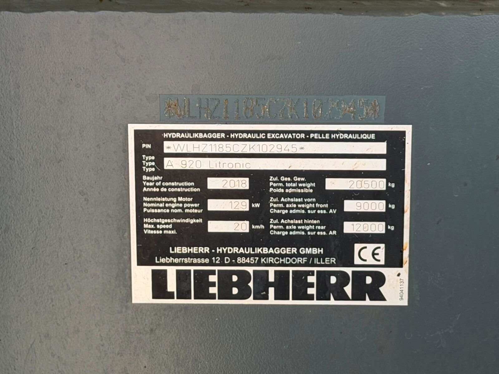 Fahrzeugabbildung Liebherr A 920 Litronic Mobilbagger