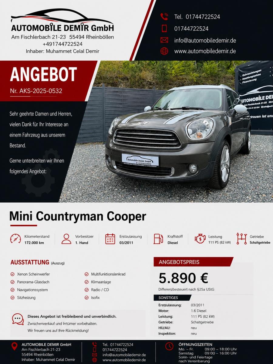 MINI Countryman Cooper D/AHK/NAVI/SHZ/PANO/XENON/